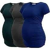 Smallshow Women's Maternity Tops Side Ruched Tunic T-Shirt Pregnancy Clothes