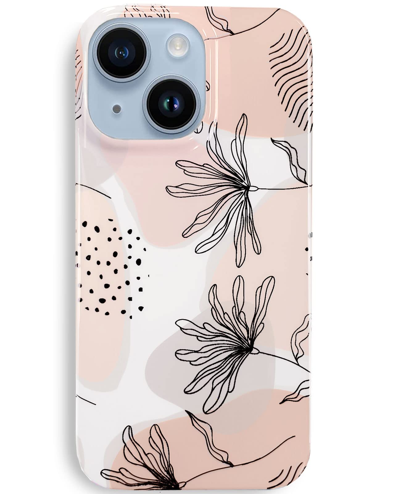 J.west Design for iPhone 14 Case 6.1,Aesthetic Minimalist Boho Modern Abstract Prints Slim Geometric Line Plant Floral Pattern Pink Soft TPU Shockproof Cover Protective Phone Case for Women Leaves