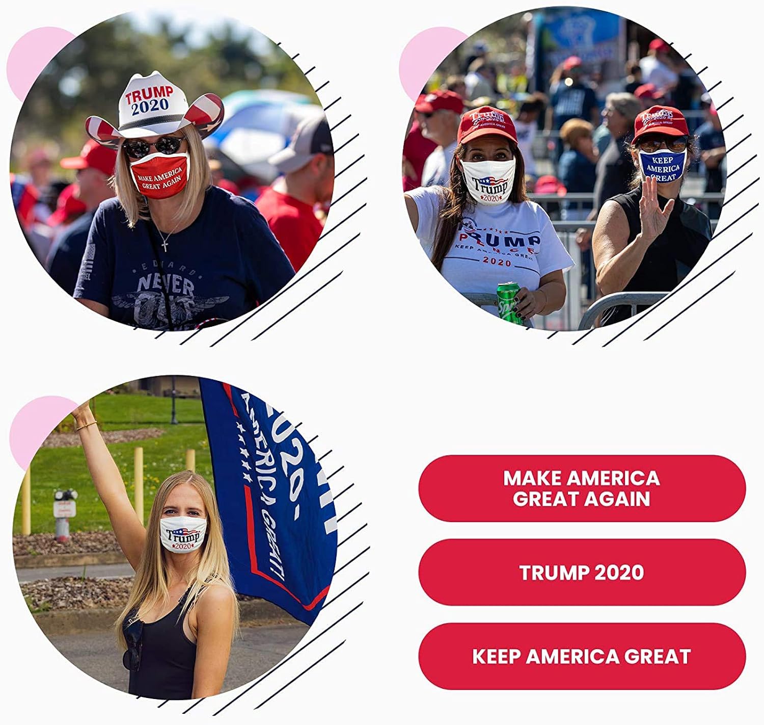 Trump M-A-G-A White Red Dust Mask Mouth Face Fliter Adjustable Breathable Washable Reusable Windproof Cover: Clothing