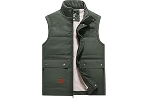 Flygo Men's Winter Warm Outdoor Padded Puffer Vest Thick Fleece Lined Sleeveless Jacket