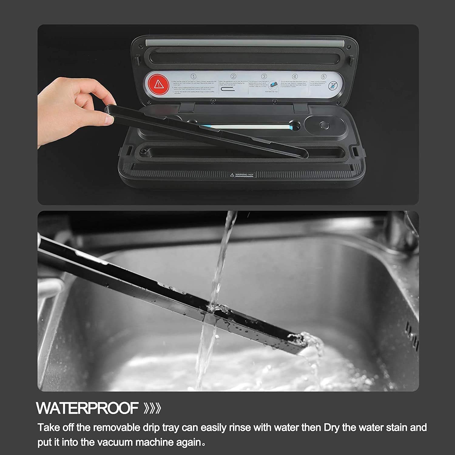 Vacuum Sealer Machine for Food- Automatic Food Sealer for Food Savers w/Starter Kit with 25 Pcs Vacuum Bags, Compact Design with Dry & Moist Food Modes and Led Indicator Lights, Free Your Hands and Easy to Clean（Black）: Kitchen & Dining