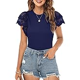 DOROSE Womens Tops Lace Ruffle Sleeve Summer Tshirts Blouse Trendy