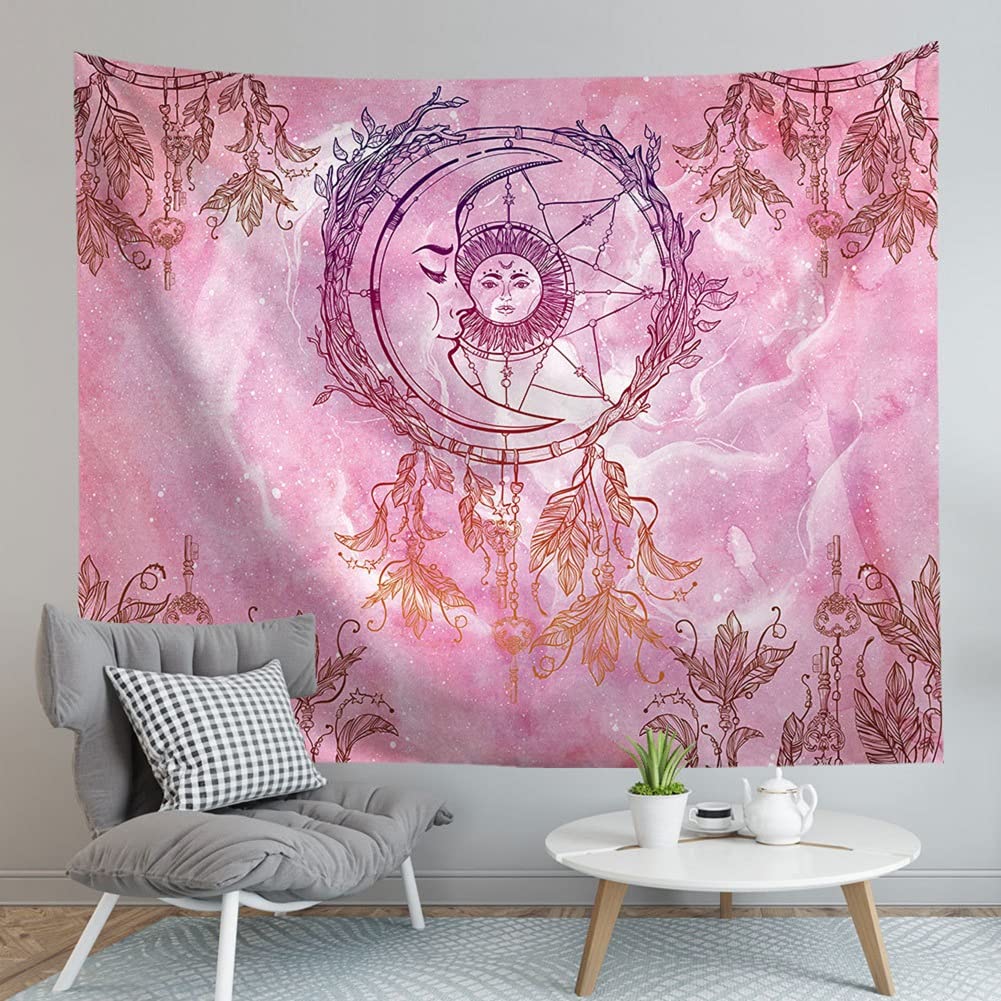 Ambient Sun & Moon Wall Hanging - Astrology Dream Catcher for Bedroom, Dorm Living Room Home Decor (59"X51")