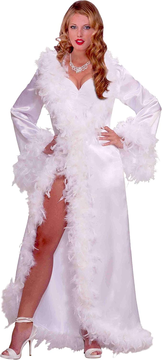 Forum Novelties Vintage Hollywood Marabou Satin Robe, White, Standard: Clothing