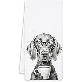 OSLYSOF Funny Weimaraner Dog Kitchen Towels, Weimaraner Gifts Dish Tea Towels, Black and White Dog Lovers Owner Gifts Hand Towel for Kitchen, Coffee Bar Station Decor, 16x24 Inch