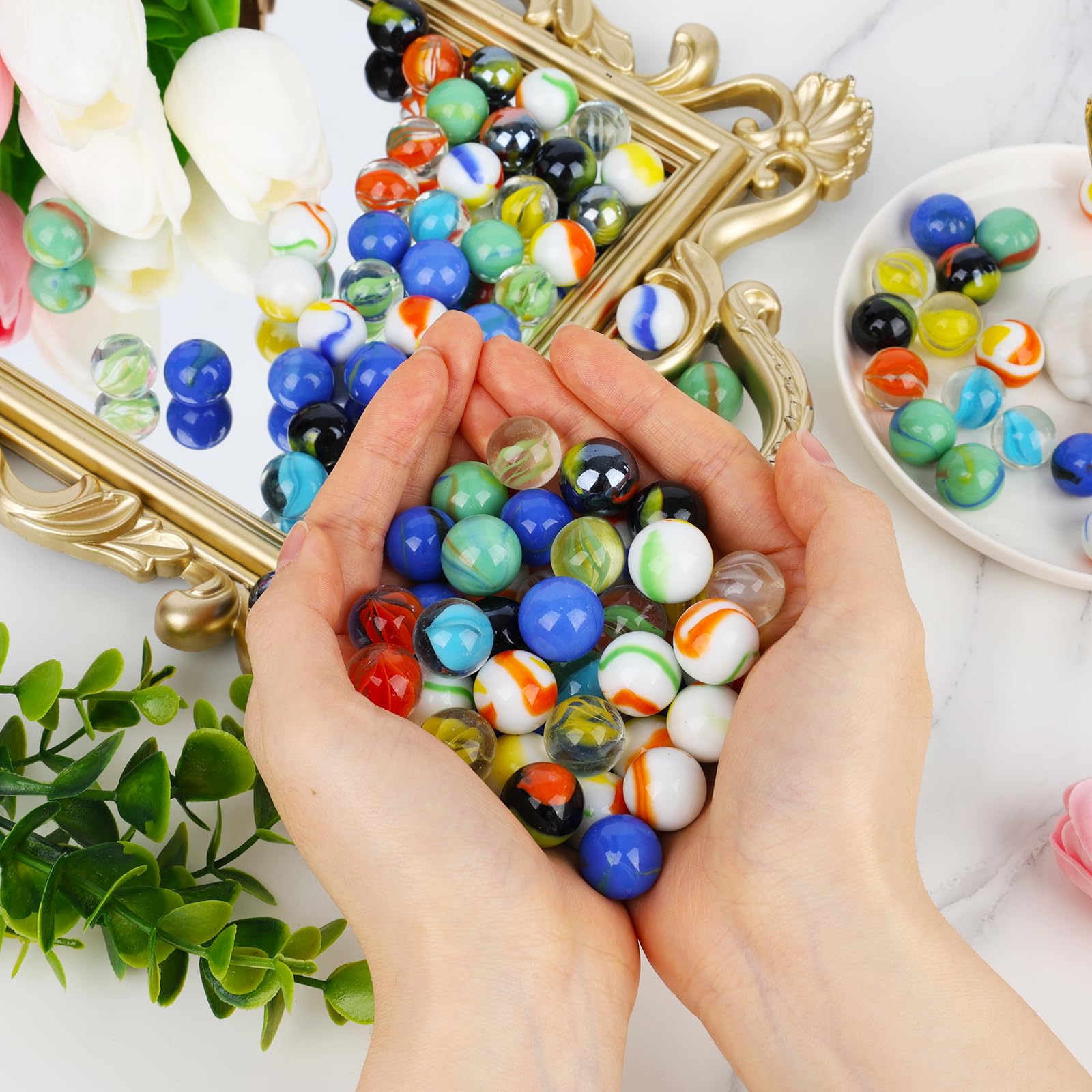 LovesTown 160PCS Glass Marbles Bulk, for Kids Marble Run Games, 5/8inch, Mixed Color