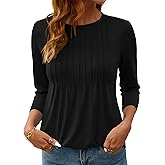 LOMON Women's 3/4 Length Sleeve Tops Crew Neck Dressy Casual Blouses Summer Tees Shirts
