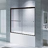 CKB Bathtub Sliding Doors, Semi-Frameless Bypass Tub Doors, 56-60 inch W x 56 inch Height, 1/4 inch Tempered Safety Glass, Ma
