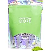 Everyday Dose Mushroom Matcha+ Ceremonial Grade Matcha Powder - Japanese Tea With Grass-Fed Collagen, Lion's Mane, Chaga, L-Theanine - For Better Focus, Energy, Digestion and Immunity - 30 Servings