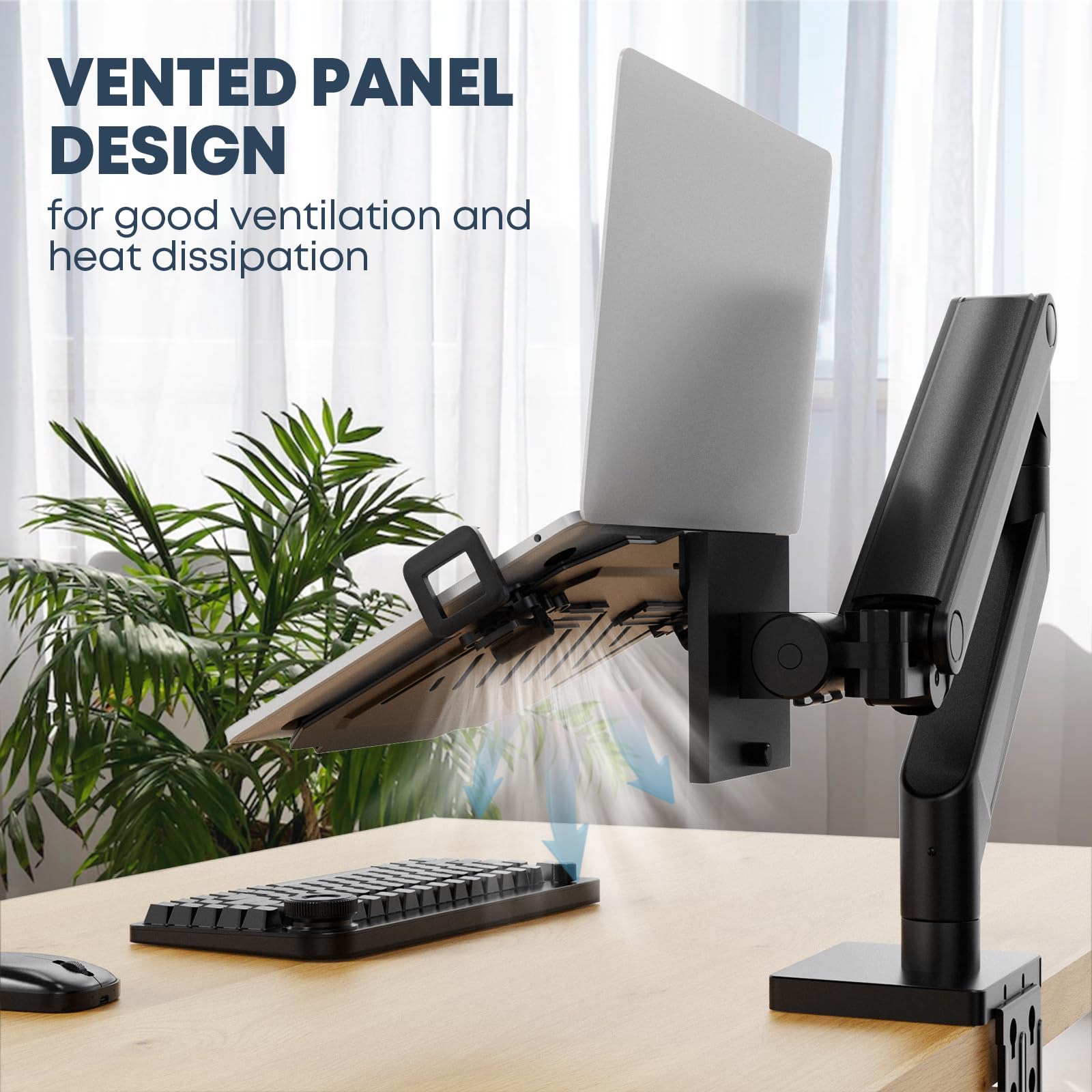 Laptop VESA Mount Tray Holder for Monitor Arms and Stands 75x75mm 100x100mm Clamp Notebook Adjustable 12 to 17 inch Black Universal
