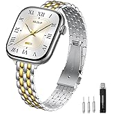 SOLOLUP Slim Metal Band Compatible With Apple Watch Bands for Women Series 11 10 9 8 7 6 5 4 3 SE 3/2/1,Thin Dressy Stainless Steel Strap Elegant Band for iWatch Bands 38mm 40mm 41mm 42mm,Silver-Gold