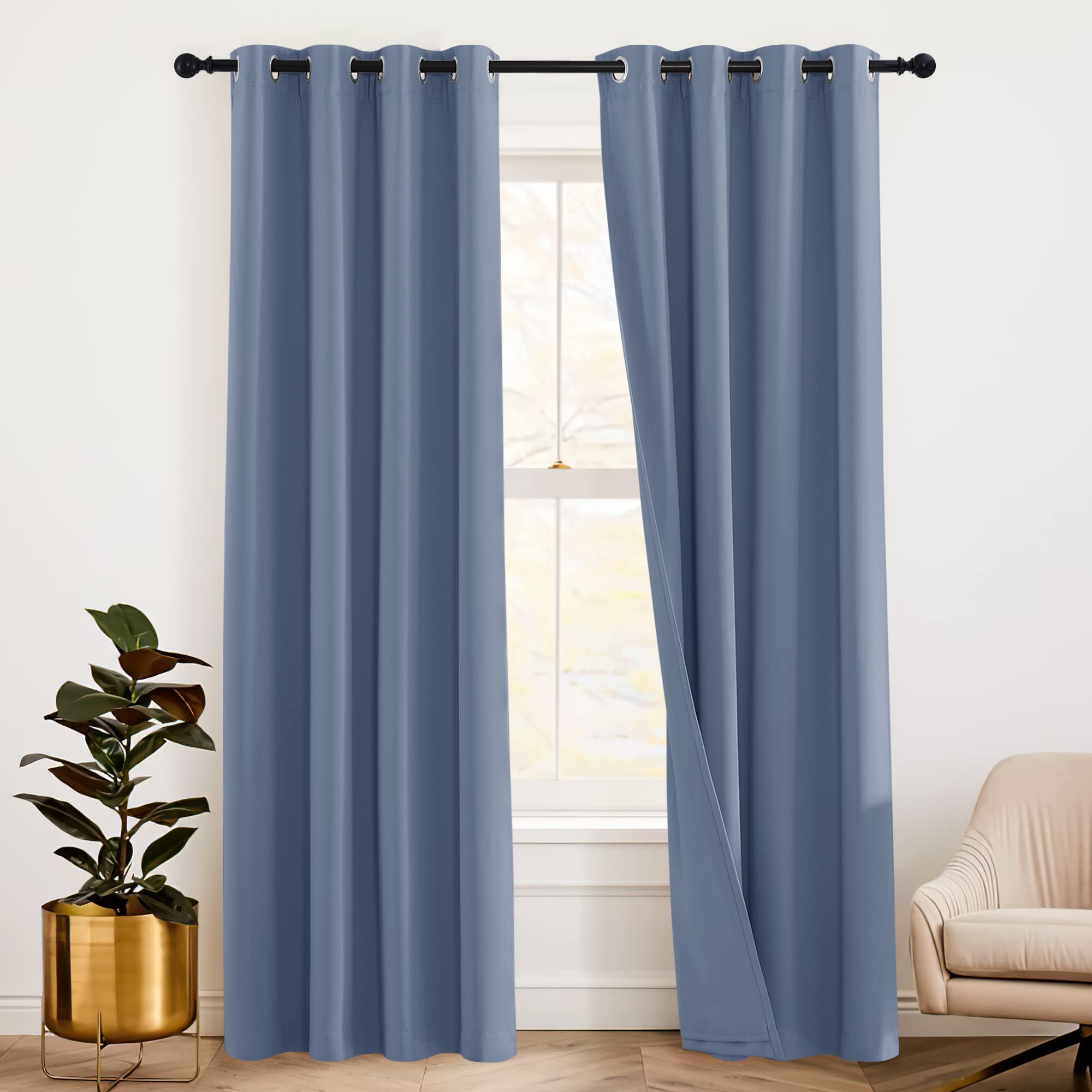 Photo 1 of *****SIMILAR ITEM***** RYB HOME Thermal Curtains Soundproof - 3-in-1 Drapes Noise Barrier - 100% Blackout - Energy Efficient Window Curtains for Bedroom Nursery Home Theatre, 52 x 84 inch Long, Stone Blue, 2 Pcs