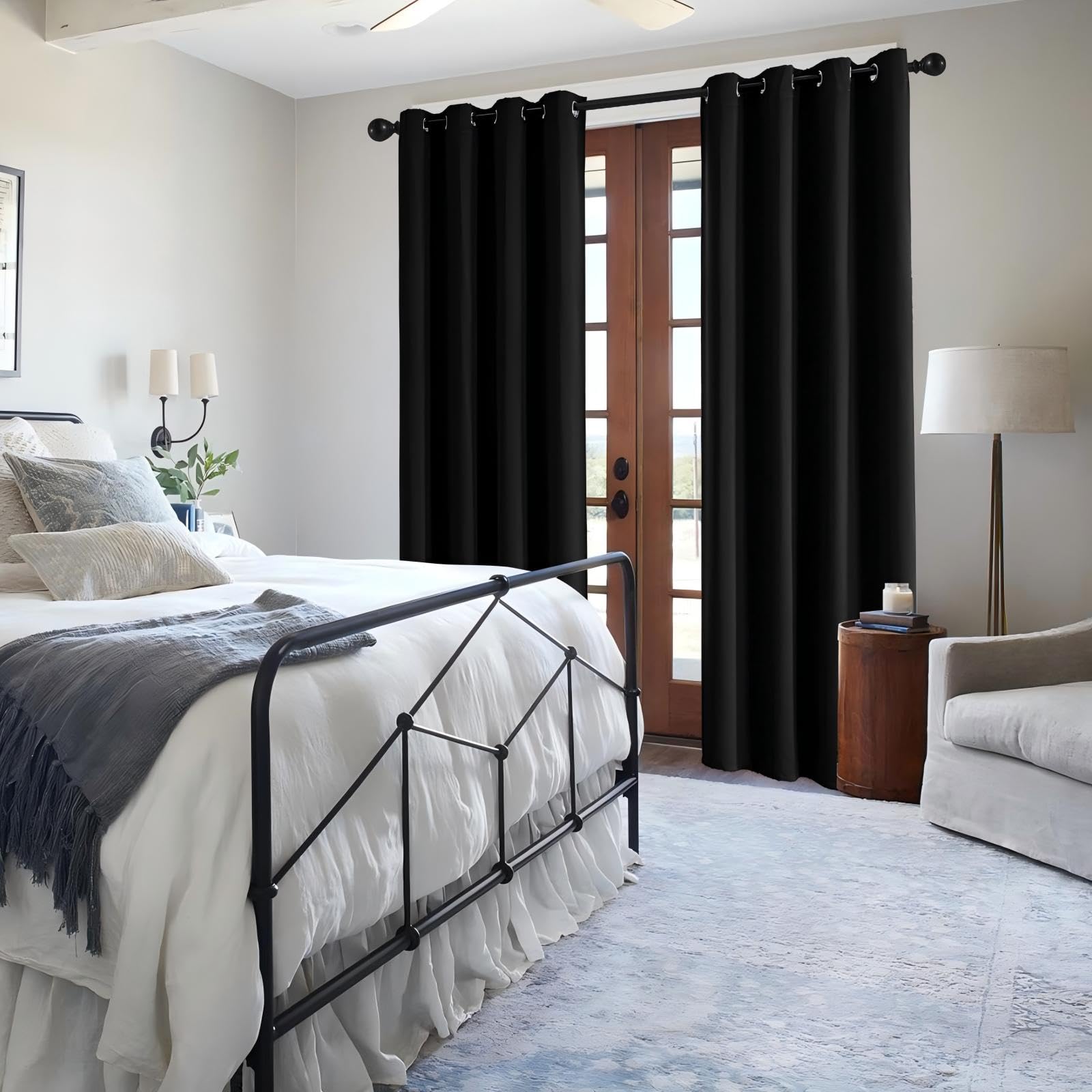 IGEMAEVE Black Blackout Curtains 96 Inch Length 2 Panels Set, Black Out Curtains for Bedroom 96 Inch Long, Grommet Energy Saving Room Darkening Drapes for Living Room Window(W52 x L96) Image
