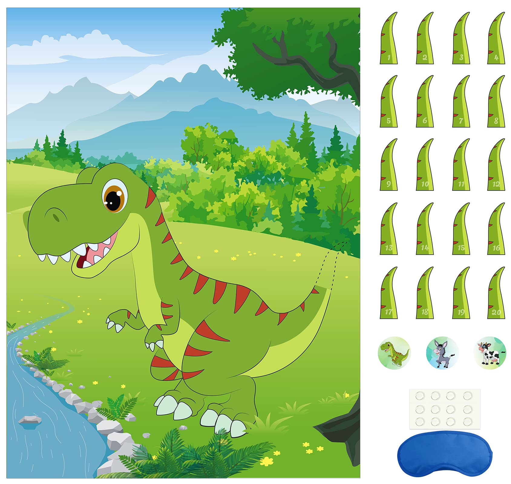 Morcheiong Pin The Tail on The Dinosaur Game with 48 Tails for Kids Birthday Party Supplies, Favors and Decorations for Boys