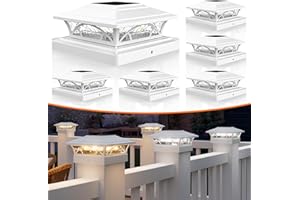 APONUO Solar Post Cap Lights 6 Pack - 4x4 5x5 6x6 Fence Post Lights, Auto On/Off, Waterproof IP64, 2-Mode (Warm/Cool White), Deck Patio Yard Solar Light for Wood & Vinyl Posts, White