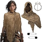 Viking Cape Costume with Hood Men Post Apocalyptic Medieval Hooded Shawl Scarf Cowl Tattered Viking Desert Cape Accessory