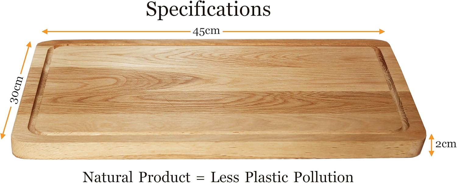 Oak Wooden Chopping Board by Harcas. Extra Large Size Cutting Boards for Kitchen 45cm x 30cm x 2cm. Best for Meat Vegetables and Cheese. Professional Grade Wood for Durability. Drip Groove - Image 3