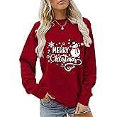 KOJOOIN Womens Merry Christmas Sweatshirt Funny Christmas Tree Truck Graphic Pullover Casual Long Sleeve Blouse Tops