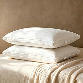 Calvin Klein Luxury Hotel Pillows Queen Size Set of 2 Medium Soft | 400 Thread Count Print 100% Cotton Cover, Gusseted Down Alternative for Back, Stomach or Side Sleepers