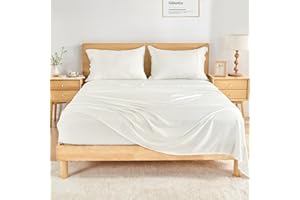 GOKOTTA King Size Bed Sheets 4 Piece Set, 100% Rayon Derived from Bamboo, Cooling for Hot Sleepers-Luxury Breathable Soft Sheets, Deep Pocket 16" Fitted Sheet with Elastic Corner Straps, Cream White