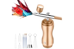 MADETEC Airbrush Kit with Compressor Cordless - 48PSI High-Pressure,60min Working Time,Portable Air Brush for Nails, Handheld Spray Machine with 0.3mm Nozzle for Makeup Painting Model Barber Cake (Gold)