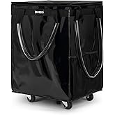 EROBSKJ (Large,Black) Reusable Grocery Bag on Wheels, Foldable Rolling Tote, Carries Up to 76 lbs Shopping Trolley, Zipper Clouser Shopping Carts for Trips, Laundry, 5 Heavy Duty Wheels and 3 Handles