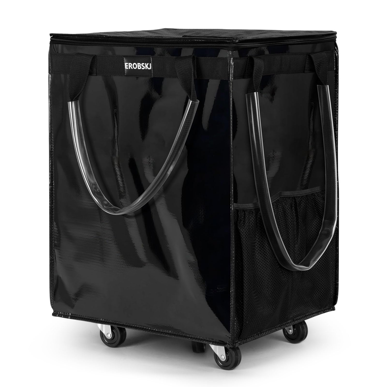 Photo 1 of (Large,Black)Reusable Grocery Bag on Wheels, Foldable Rolling Tote, Carries Up to 76 lbs Shopping Trolley, Zipper Clouser Shopping Carts for Trips, Laundry, 5 Heavy Duty Wheels and 3 Handles