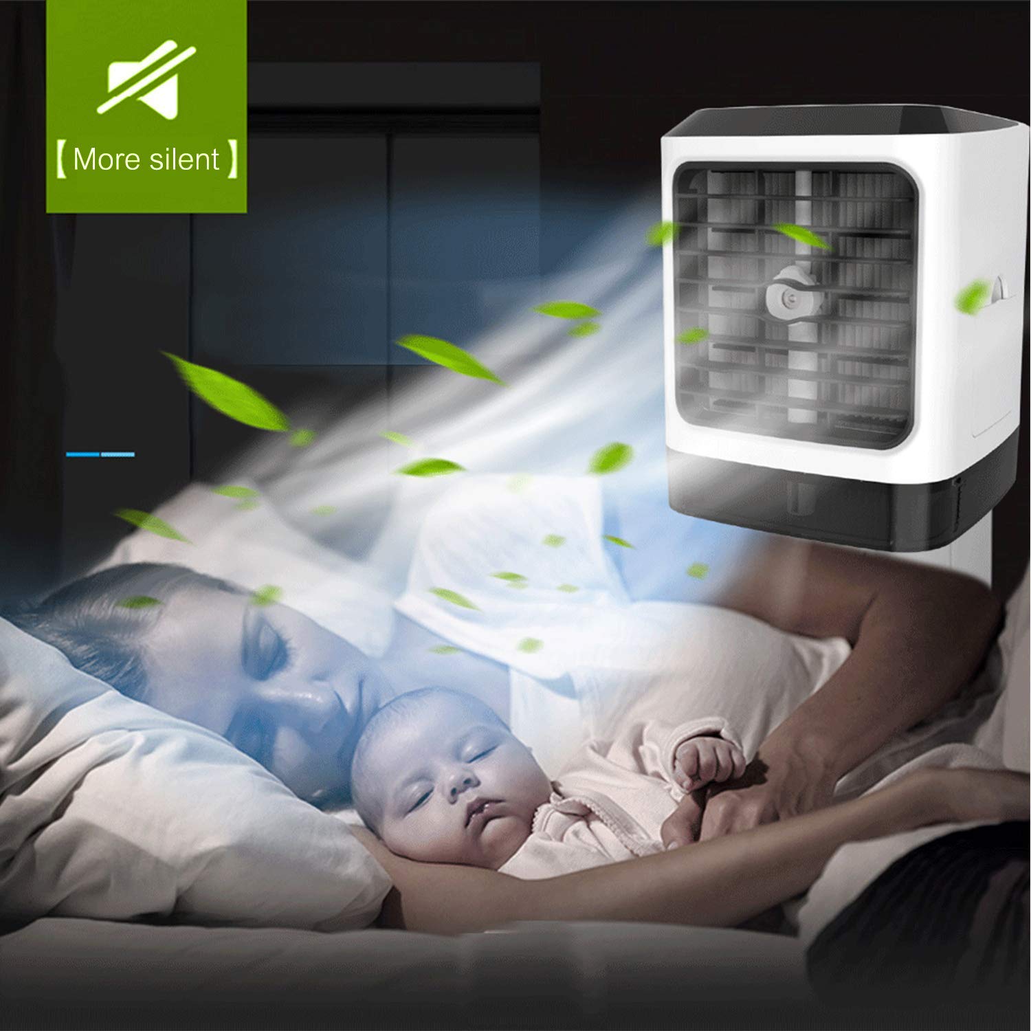 Climatizzatore portatile KKCITE, Mini dispositivo di raffreddamento dell\'aria personale 4 in 1, umidificatore, purificatore e ventola di raffreddamento desktop evaporativo, USB a 7 colori ultra-silenziosi Luce a LED per casa, ufficio