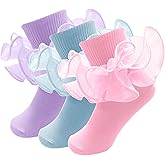 MKYSZLT Girls Ruffle Socks Toddler Girl Frilly Dress Socks Double Lace Big Ruffles Fold Over Church Fancy Sock for Baby Kids