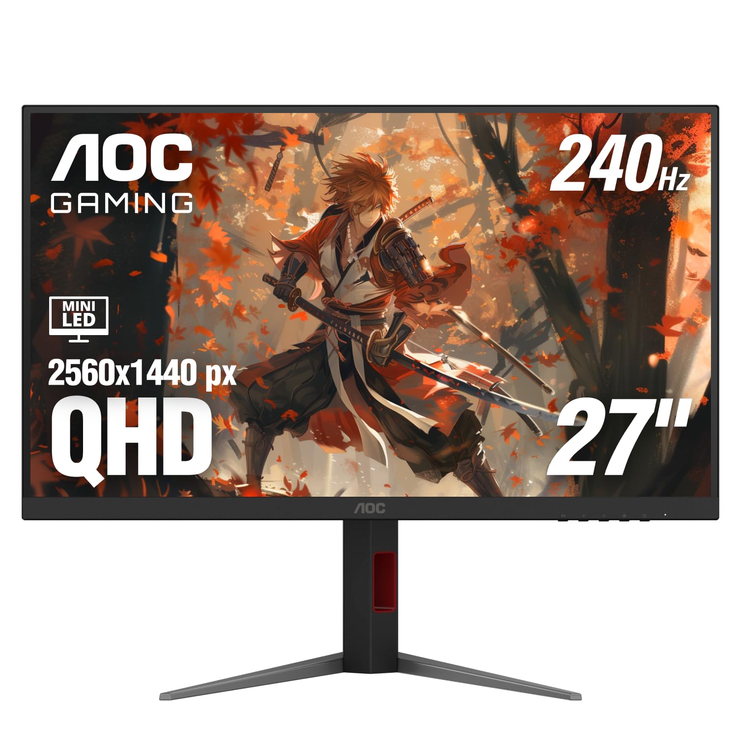 AOC Gaming Q27G4ZMN Monitor para juegos mini-LED de 27, QHD ultra ancho 1440p, 240 Hz, 1 ms, DisplayHDR 1000, sincronización adaptativa, 1152 zonas de atenuación, preparado para Xbox/PS5/Switch, 3 años de cero puntos de brillo.