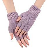 Fingerless Gloves For Womens - Winter Thermal Gloves Warm Soft Knit Half Fingers Mittens for Driving Working Typing