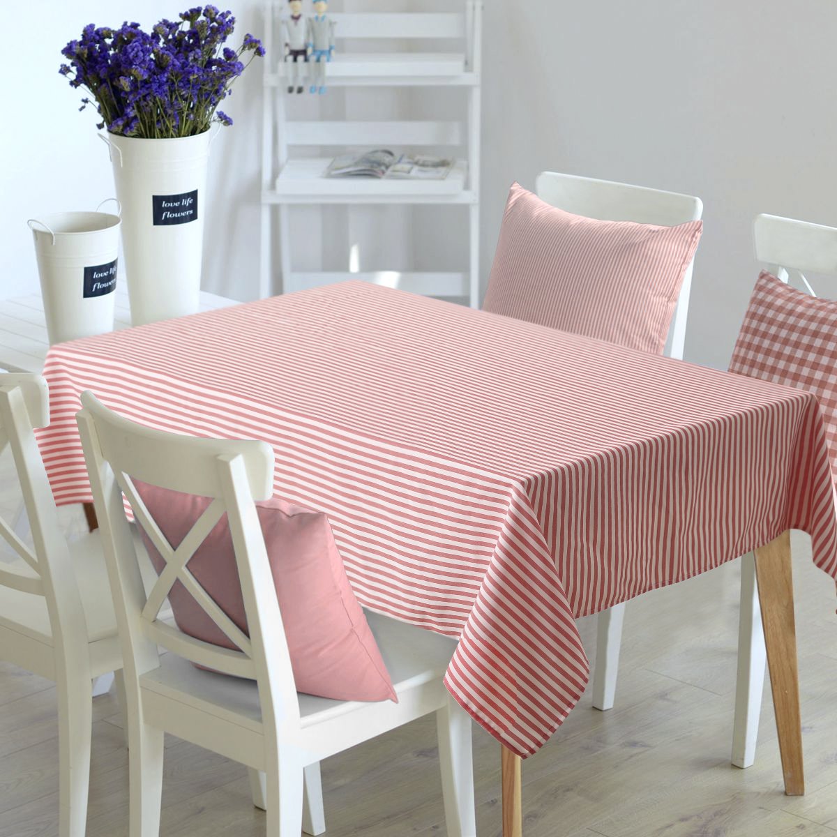 Best white red stripe table cloth