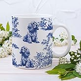 RVEAFA Cocker Spaniel Blue French Toile Mug, Cocker Spaniels Lover Gifts for Women, Blue Chinoiserie Toile Coffee Cup, Dog Lovers Tea Coffee Mug Birthday Gifts for Dog Owners