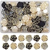 INSPIRELLE 120pcs 20mm Flatback Drilled Rose with Gold Frame Cabochons Flower Beads Plastic Flat Back for Jewelry Making and Crafting