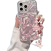 Dyale for iPhone 16 Pro Max Case for Girl Women Cute Love-Heart Luxury Bling Compatible with Bowknot Bracelet Chain Raised Camera Protection Bumper TPU Shockproof Phone Case