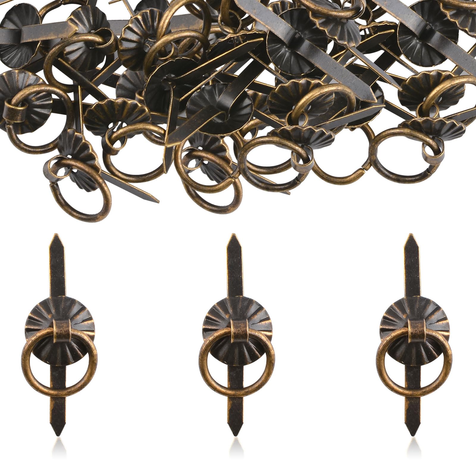 URROMA Small Antique Bronze Metal Ring Pull Handles 60 Pcs Small Drawer Pulls for Art Crafting Decorative Scrapbooking Cards DIY