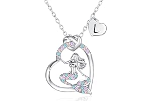 K-Acc 14K Gold-Plated Mermaid Initial Heart Necklace - Gifts for Girls