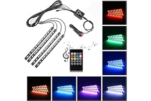 Car LED Strip Light,Uniwit 4 Pieces DC 12V 72 LED Multicolor Car Interior Music Light LED Underdash Lighting Kit with Sound Active Function and Wireless Remote Control Including Car Charger