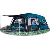 KTT Extra Large Tent 12 Person,Full Rainfly,2 Bay-Windows,Family Cabin Tents,14'Lx10'Wx6.58'H,2 Rooms and 3 Doors 3 Windows with Mesh,Waterproof,Straight Wall,Big Tent for Outdoor,Picnic,Camping