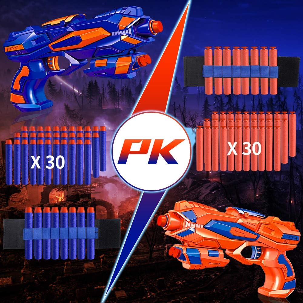 RegeMoudal 2 Pack Blaster Toy Guns Foam Bullet Toy Gun with 2 Foam Dart Wrist Band and 60 Pack Refill Soft Foam Darts Hand Gun Toys for Kids: Toys & Games