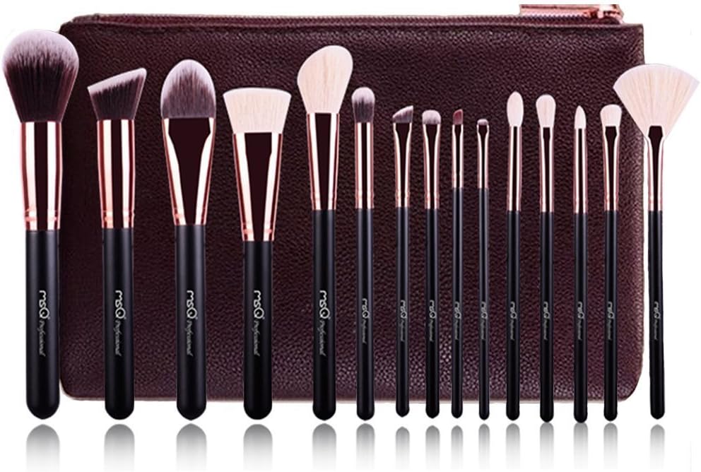 MSQ Eyeshadow Brushes 12pcs Rose Gold Eye Make Up Brush Set with Bag (PU Leather Pouch) Soft Hairs for Eyeshadow, Eyebrow, Eyeliner, Blending - Rose Gold