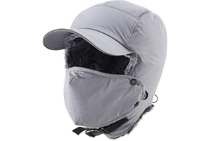 Home Prefer Waterproof Mens Faux Fur Trooper Trapper Hat Hunting Warm Winter Hat with Ear Flaps Visor Face Mask