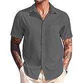 COOFANDY Men's Casual Short Sleeve Button Down Summer Beach Shirt Lightweight Textured Wrinkle Free Untucked Shirts