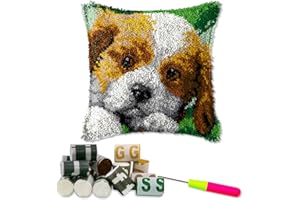 DL-YTG DIY Latch Hook Kits Yarn Kits Pillow Rug Pattern Arts and Crafts Crochet Needlework（Dog：16x16in/40x40CM）