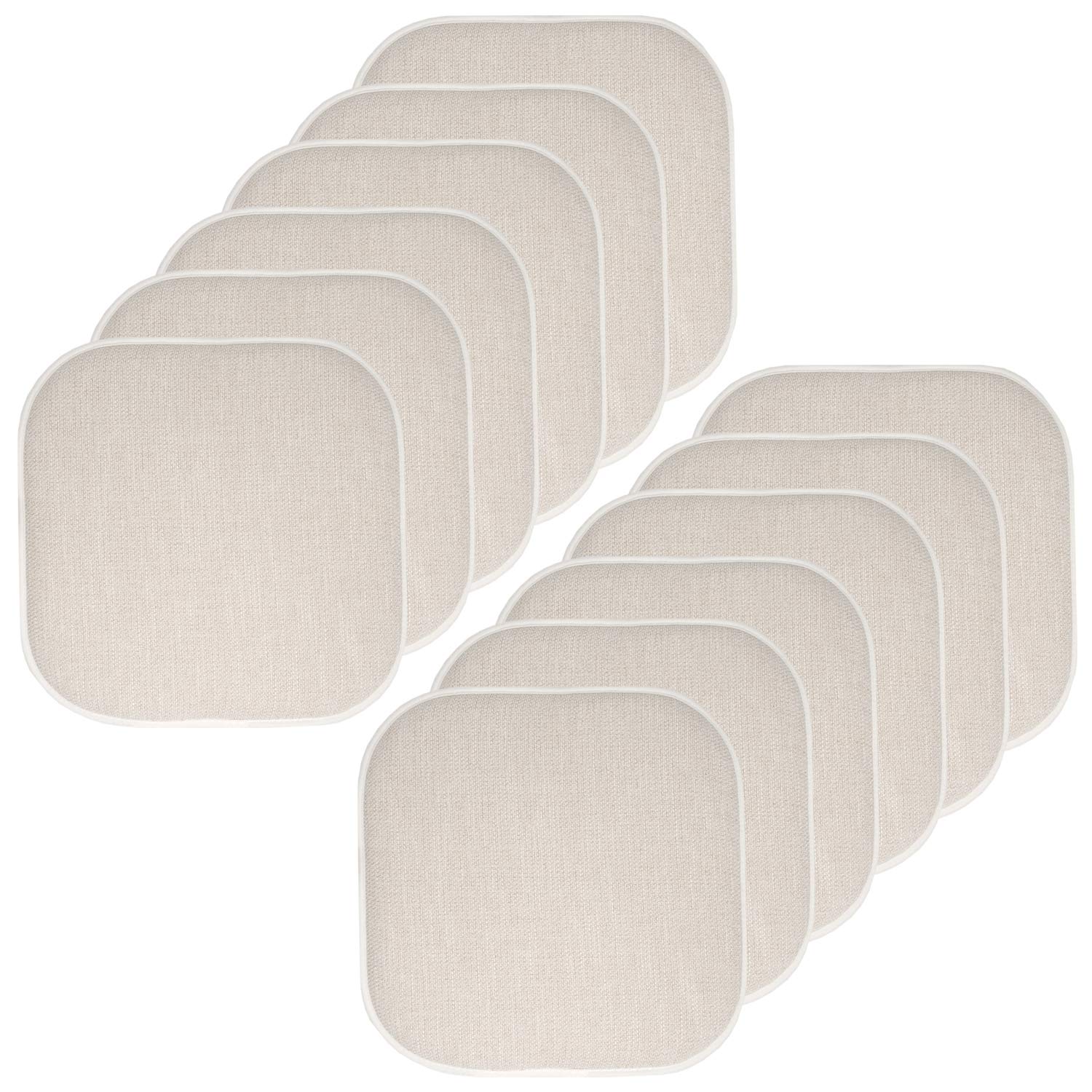 Sweet Home Collection Chair Cushion Memory Foam Pads Honeycomb Pattern Slip Non Skid Rubber Back Rounded Square 16" x 16" Seat Cover, 12 Pack, Alexis Linen/Beige Image