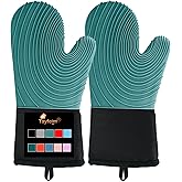 Silicone Oven Mitts-13.6 in Extended Oven Mitts Heat Resistant 500F, Oven Gloves with Soft Liner Good Grippy BPA-Free Easy to Clean Flexible-Oven Mits Set for Cooking Baking Grilling BBQ