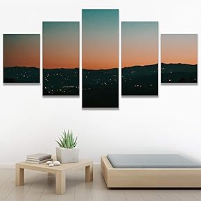 SIGNWIN 5 Panel Canvas Wall Art Cityscape Sunset...
