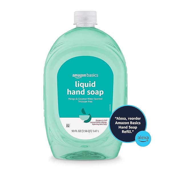 AMAZON BASICS LIQUID HAND SOAP REFILL, MANGO AND COCONUT WATER SCENT, TRICLOSAN-FREE, 50 FL OZ (PACK OF 1) (PREVIOUSLY SOLIMO)