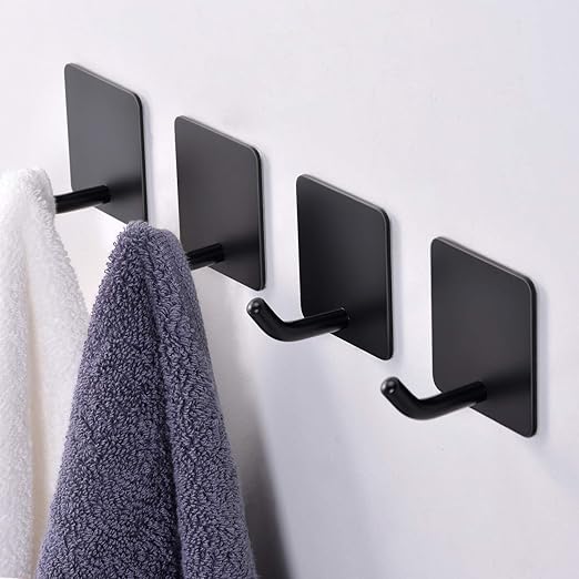 FLE Black Adhesive Hooks Towel Hooks Self Adhesive Hooks Hanging Keys