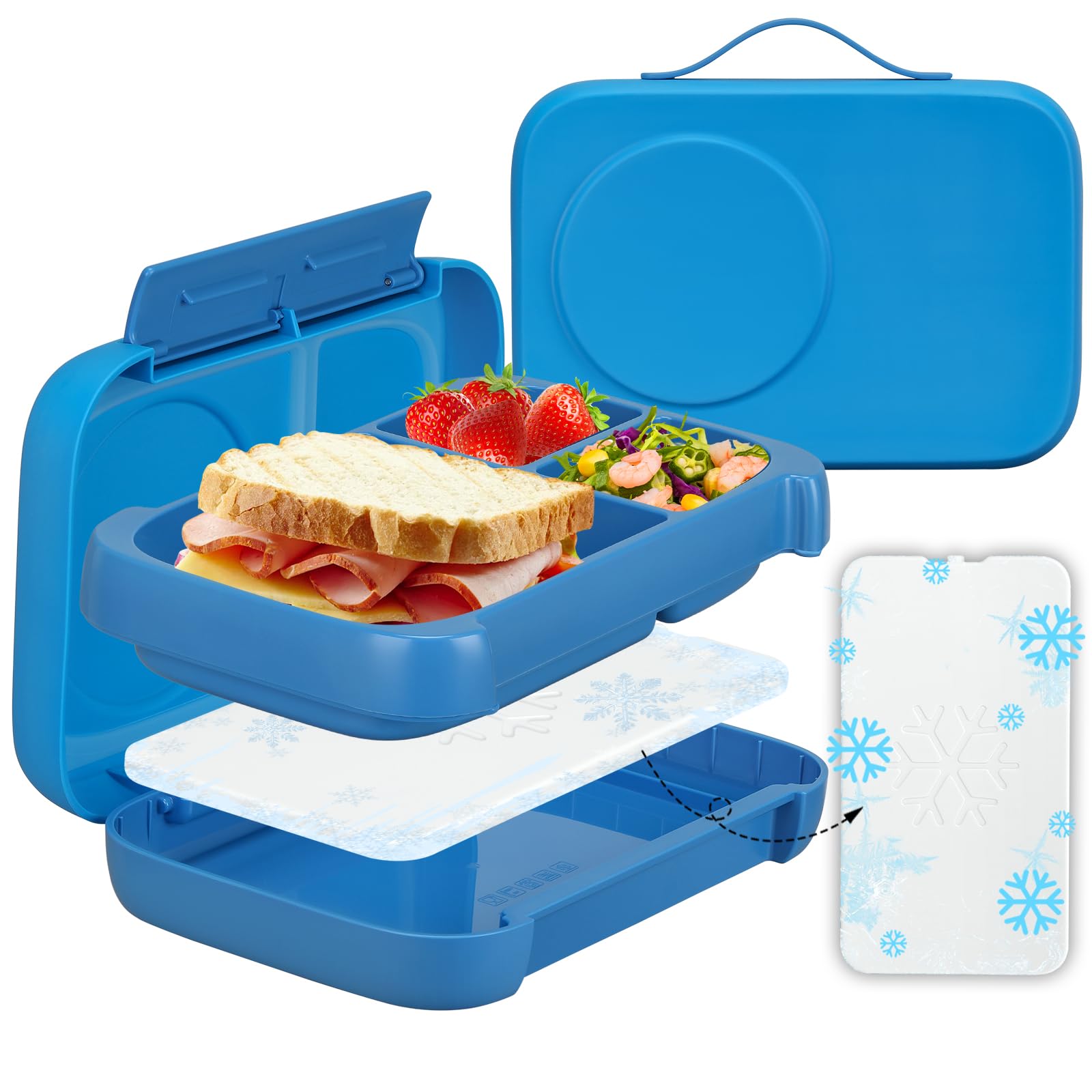 Photo 1 of MAISON HUIS Chill Bento Lunch Box for Kids Adult with Ice Pack 3 Compartments Leakproof Lunch Containers Keep Food Cold for Girl Boy School